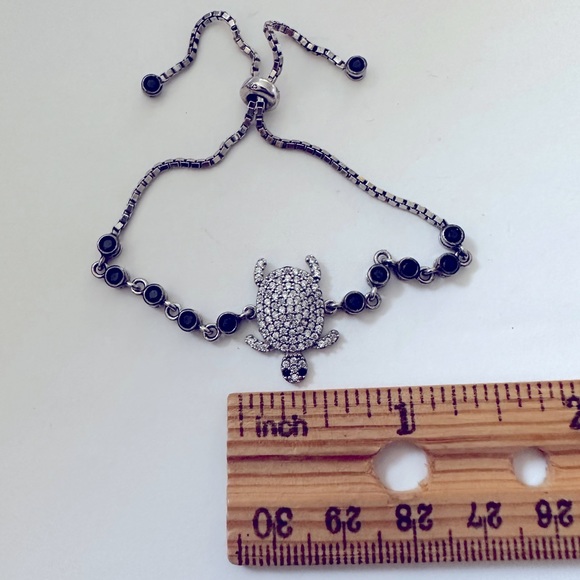 925 Silver turtle bracelet black and clear cz stones - Picture 4 of 5